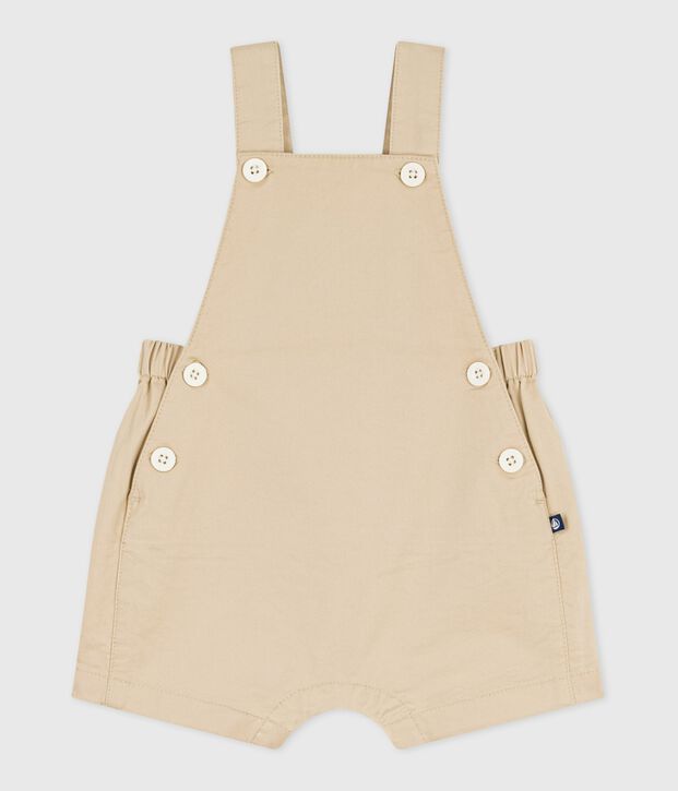 Salopette b&eacute;b&eacute; en serge jambes courtes, unie beige