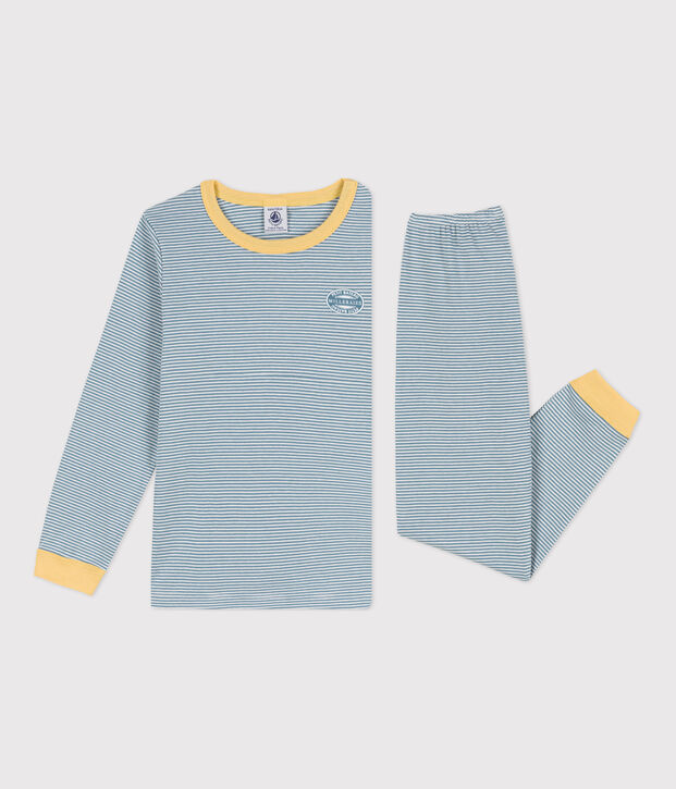 Pyjama milleraies en coton enfant bleu/blanc