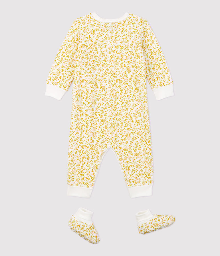 Ensemble nuit fleurs b&eacute;b&eacute; en bouclette &eacute;ponge toute douce OCRE/ ECUME2