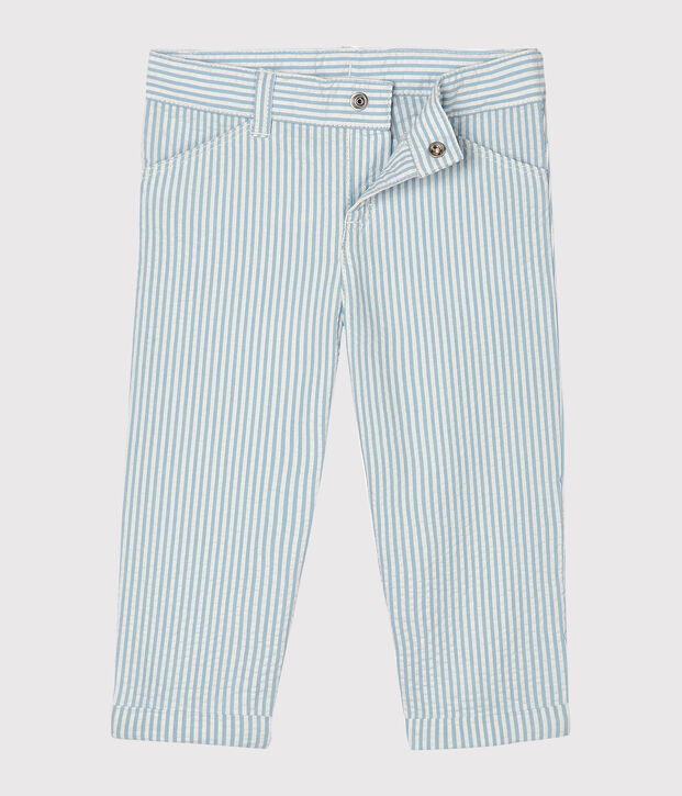 Pantalon b&eacute;b&eacute; gar&ccedil;on en seersucker bleu/blanc
