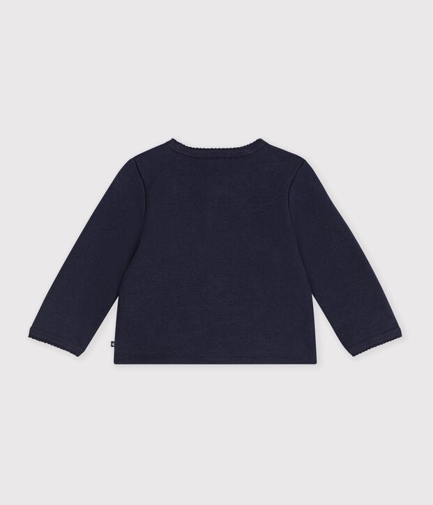 Cardigan b&eacute;b&eacute; en coton uni et badge c&oelig;ur bleu marine