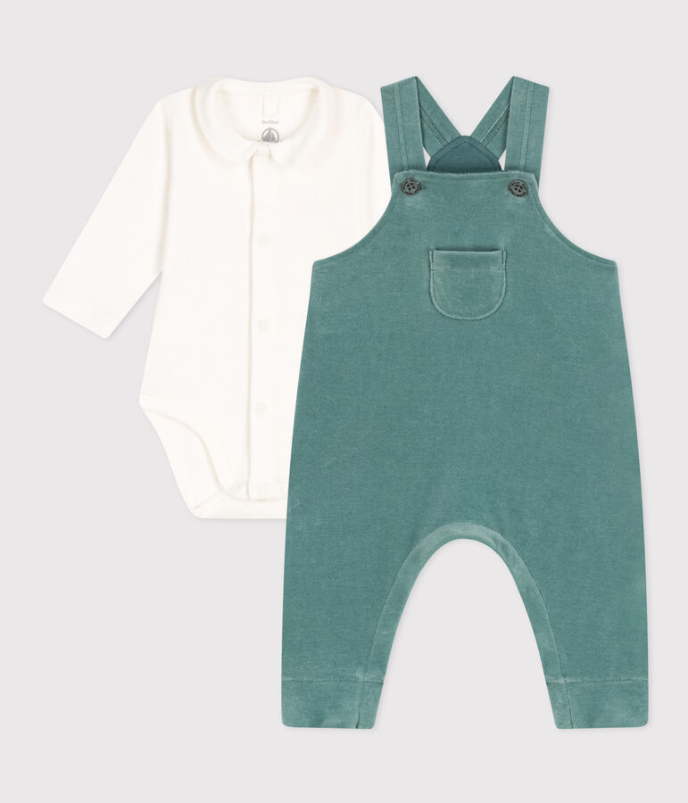 Ensemble salopette en velours et body b&eacute;b&eacute; vert BRUT