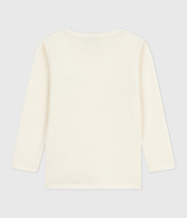 Tee-shirt enfant en laine et coton manches longues uni beige