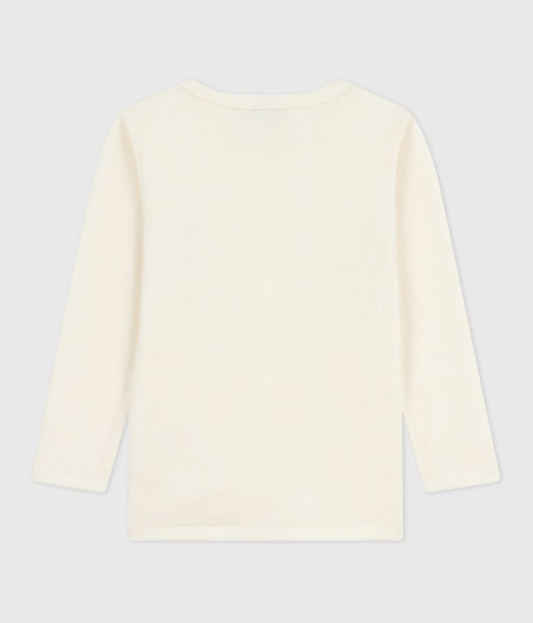 Tee-shirt enfant en laine et coton manches longues uni beige ECRU