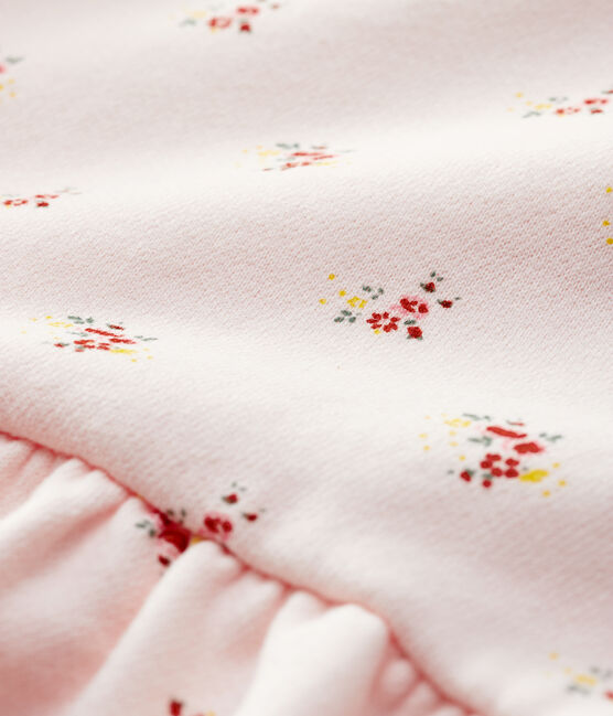 Robe manches longues en molleton bébé fille rose FLEUR/blanc MULTICO