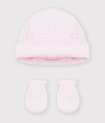 Lot de bonnet et moufles bébé uni