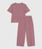 Pyjama femme en coton manches courtes jambes larges à rayures rouge AMARANTE/ MARSHMALLOW