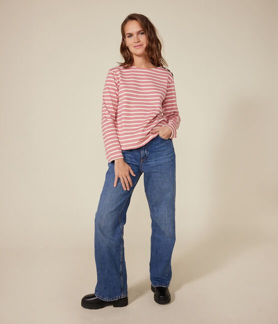 Marinière boutonnée en coton Femme rose ROSEWOOD/ AVALANCHE