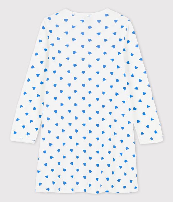 Chemise de nuit manches longues cœurs bleus petite fille en coton blanc MARSHMALLOW/bleu BRASIER