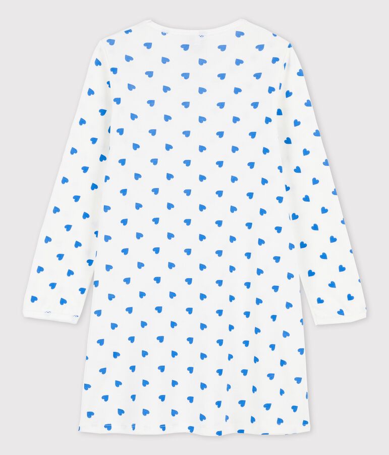 Chemise de nuit manches longues c&oelig;urs bleus petite fille en coton blanc MARSHMALLOW/bleu BRASIER