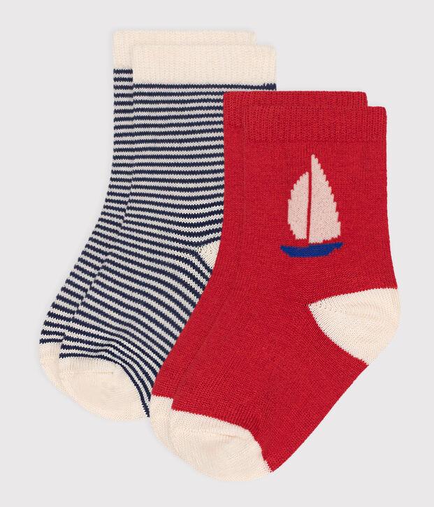 2 paires de chaussettes b&eacute;b&eacute; en coton &agrave; rayures multicouleur