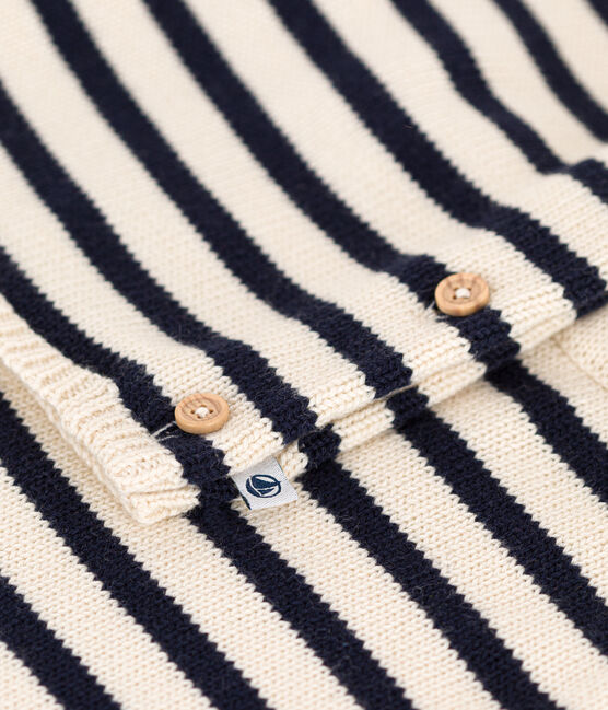 Ensemble en tricot laine et coton rayure marinière bébé blanc AVALANCHE/bleu SMOKING