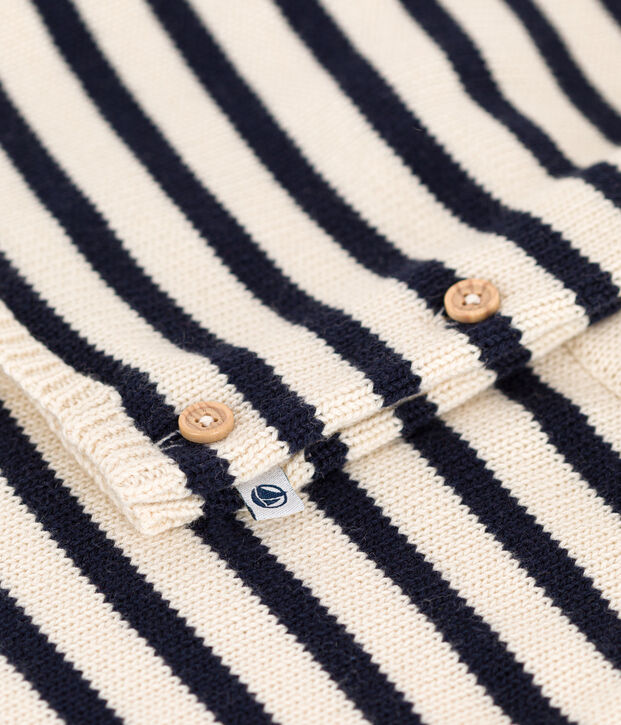 Ensemble en tricot laine et coton rayure marini&egrave;re b&eacute;b&eacute; &eacute;cru/bleu
