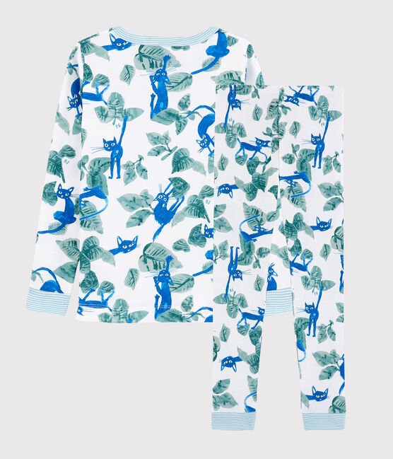 Pyjama snugfit imprimé chat petit garçon en coton blanc MARSHMALLOW/blanc MULTICO