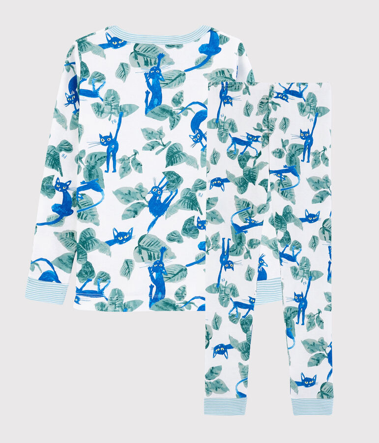 Pyjama snugfit imprim&eacute; chat petit gar&ccedil;on en coton blanc MARSHMALLOW/blanc MULTICO