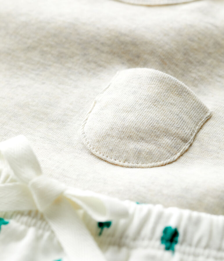 Ensemble 2 pi&egrave;ces imprim&eacute; v&eacute;g&eacute;tal en molleton bio b&eacute;b&eacute; beige MONTELIMAR/blanc MULTICO