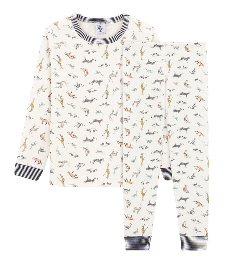Pyjama petit gar&ccedil;on en c&ocirc;te blanc MARSHMALLOW/blanc MULTICO
