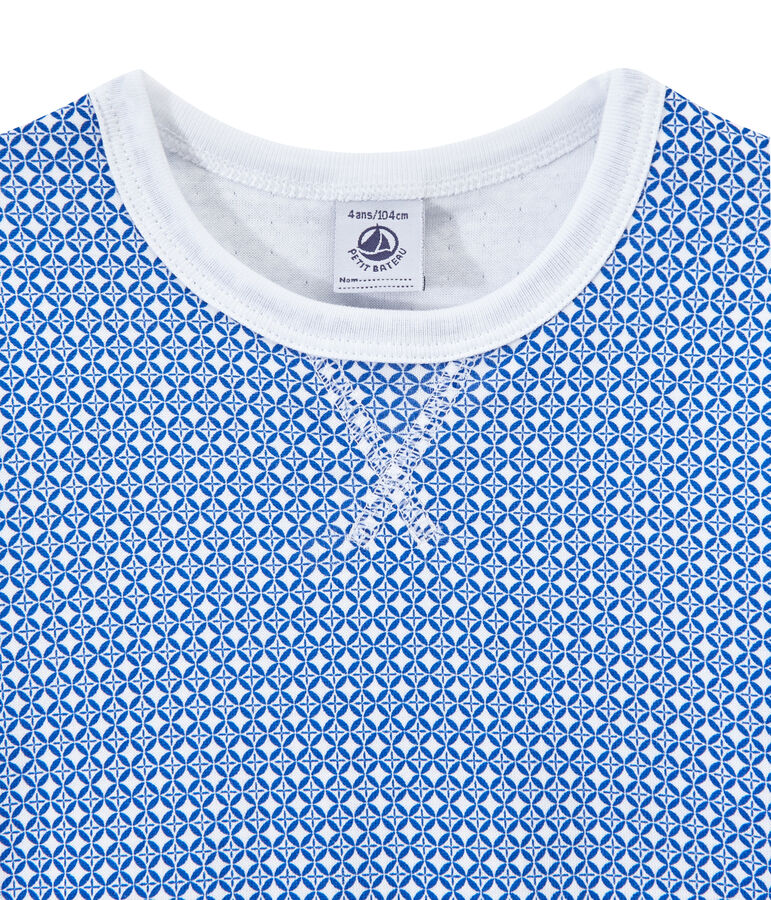 Pyjama gar&ccedil;on en tubique manches courtes blanc/bleu