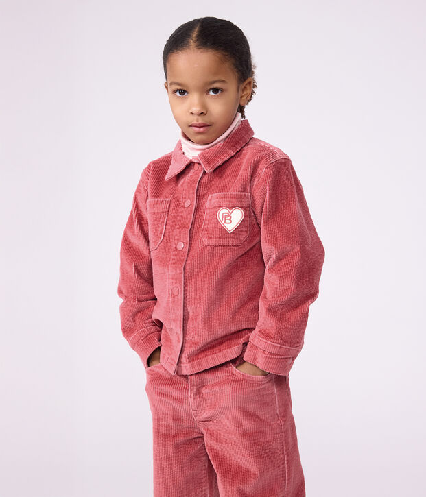Chemise enfant en velours uni rose