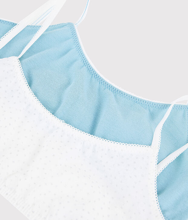 Lot de 2 brassi&egrave;res pois argent fille en coton biologique  et elasthanne multicouleur