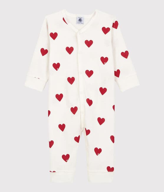 Dors-bien sans pieds cœur bébé en coton blanc MARSHMALLOW/rouge TERKUIT