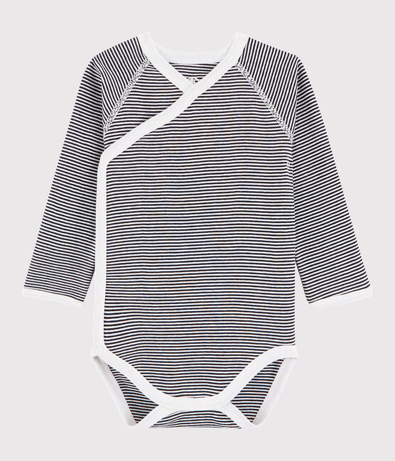 Body croisé manches longues bébé fille-garçon bleu SMOKING/blanc MARSHMALLOW