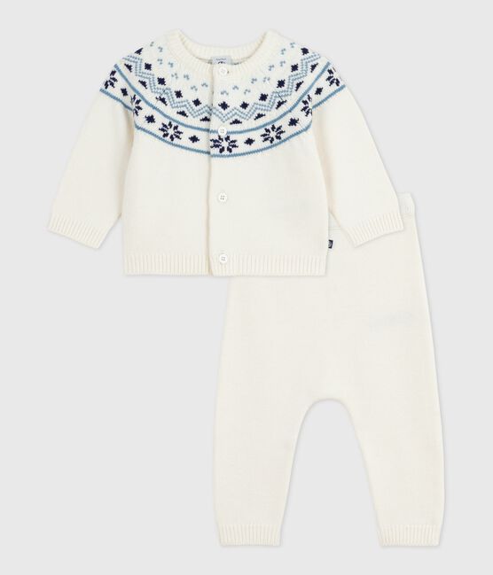 Ensemble 2 pièces bébé cardigan jacquard en tricot bleu MARSHMALLOW/ SOIR