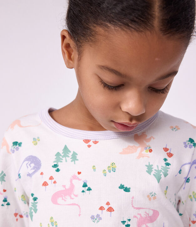 Pyjama enfant en molleton imprim&eacute; dragons blanc/multicouleur