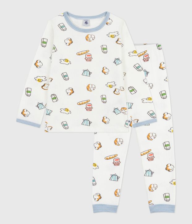 Pyjama enfant en tubique imprim&eacute; petit d&eacute;jeuner blanc/multicouleur