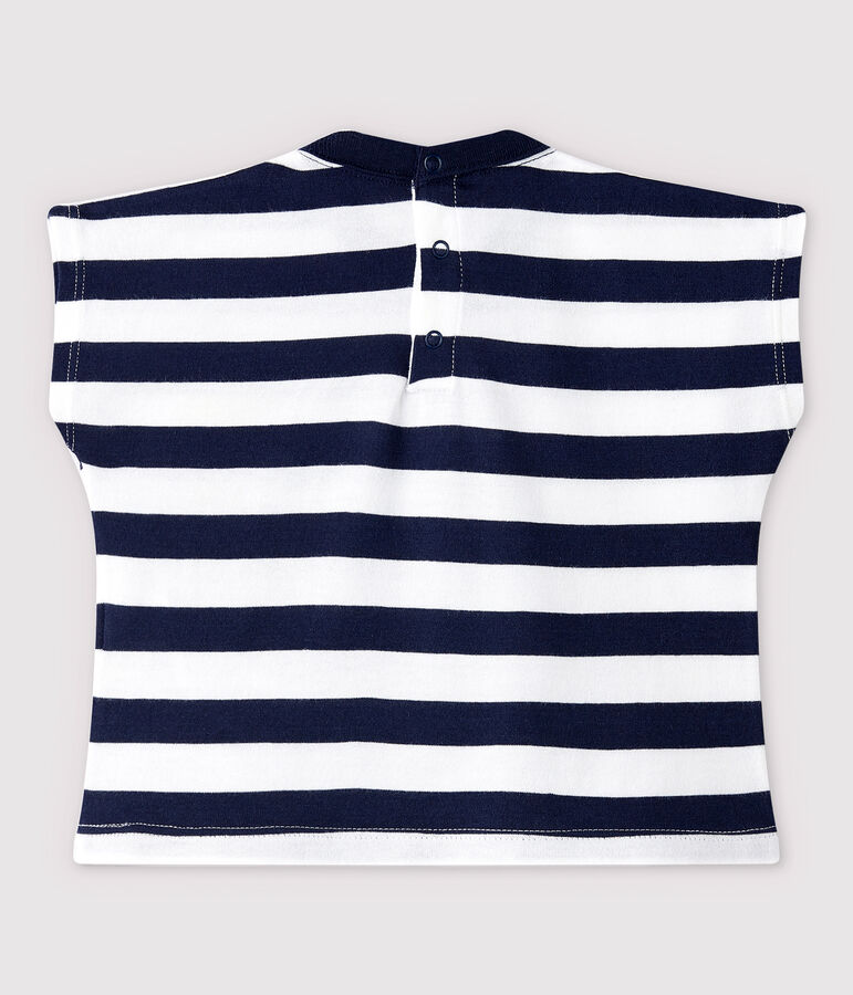 Tee-shirt manches courtes en jersey b&eacute;b&eacute; gar&ccedil;on bleu SMOKING/blanc MARSHMALLOW