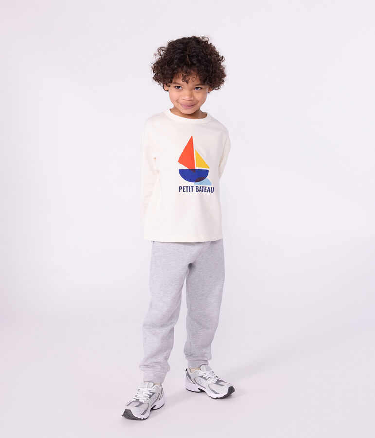 Tee-shirt enfant manches longues en coton imprim&eacute; &eacute;cru MILK