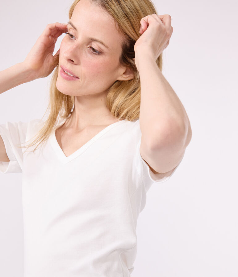 Tee-shirt l'Iconique manches courtes en c&ocirc;te unie femme blanc ECUME
