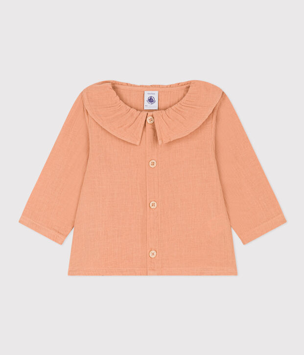 Blouse manches longues en gaze de coton b&eacute;b&eacute; rose