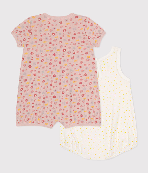Lot de 2 combinaison courte en coton b&eacute;b&eacute; multicouleur