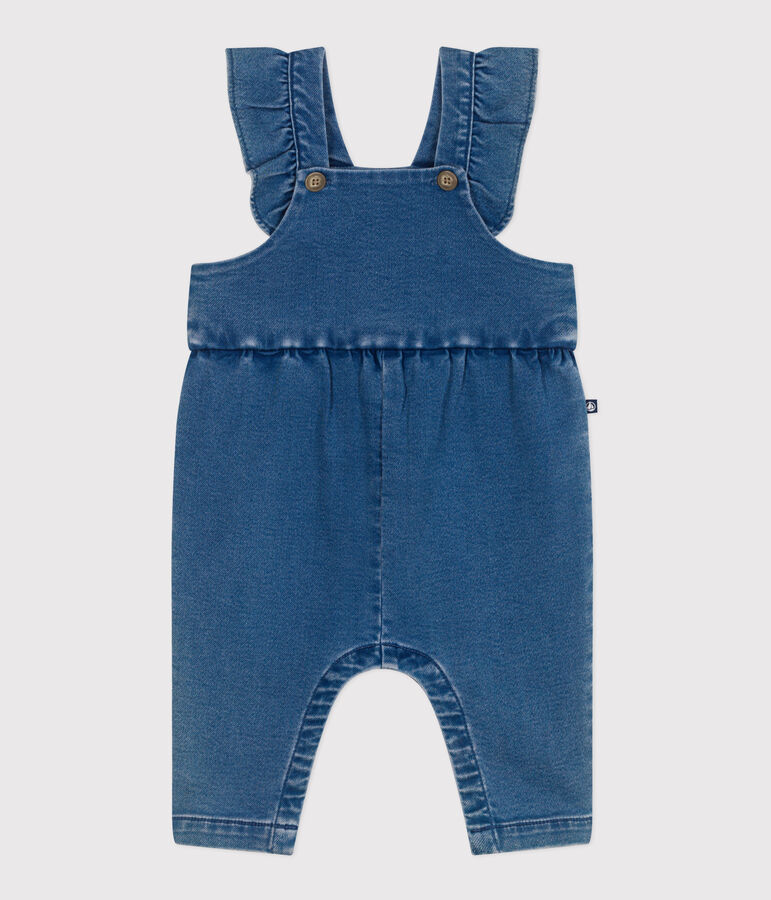 Salopette b&eacute;b&eacute; en jean &eacute;lasthanne jambes longues bleu BLEU DELAVE