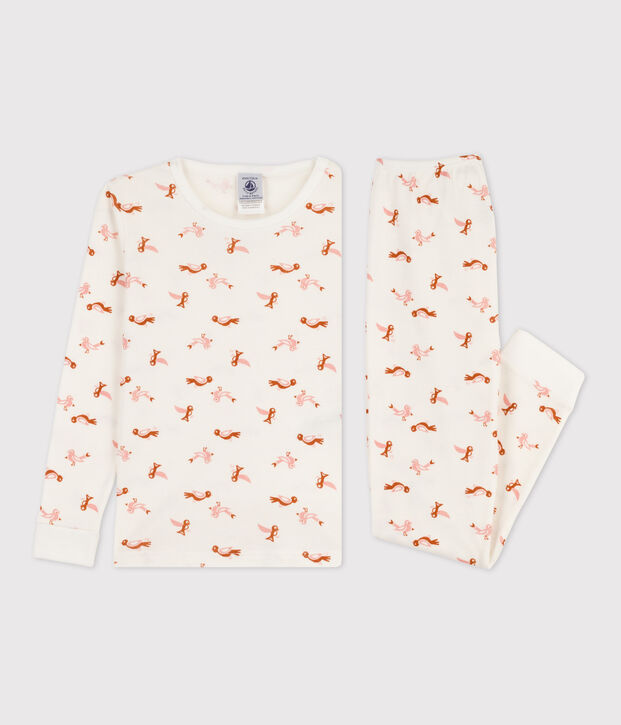 Pyjama ajust&eacute; oiseau en coton blanc/multicouleur