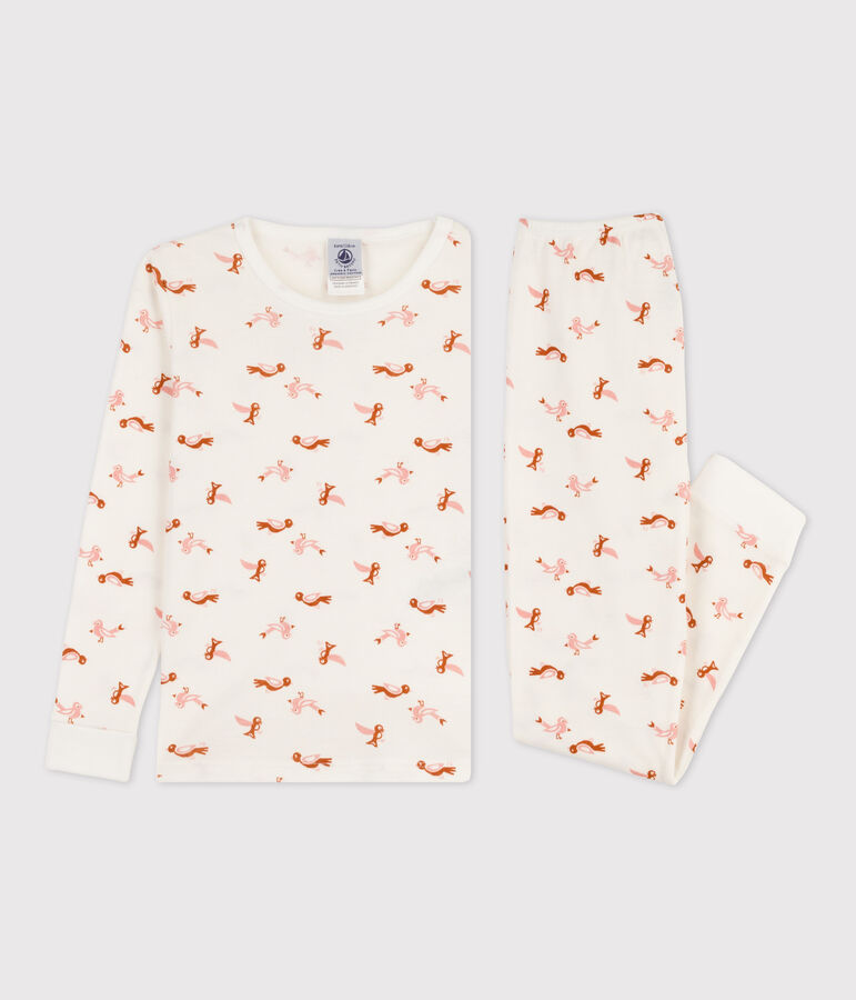 Pyjama ajust&eacute; oiseau en coton blanc MARSHMALLOW/blanc MULTICO