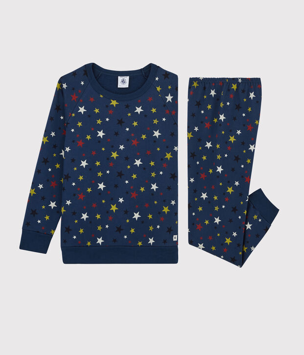 Pyjama enfant &agrave; motifs &eacute;toiles en molleton bleu/multicouleur