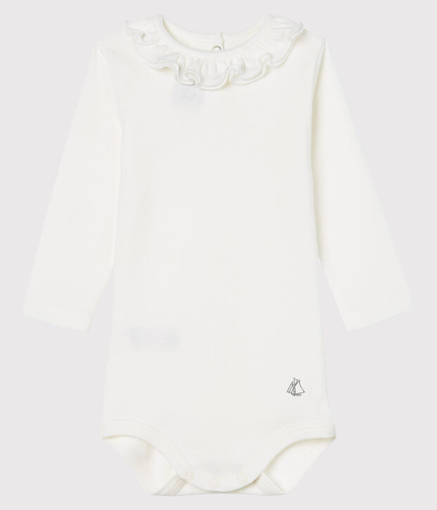 Body manches longues avec collerette b&eacute;b&eacute; fille blanc
