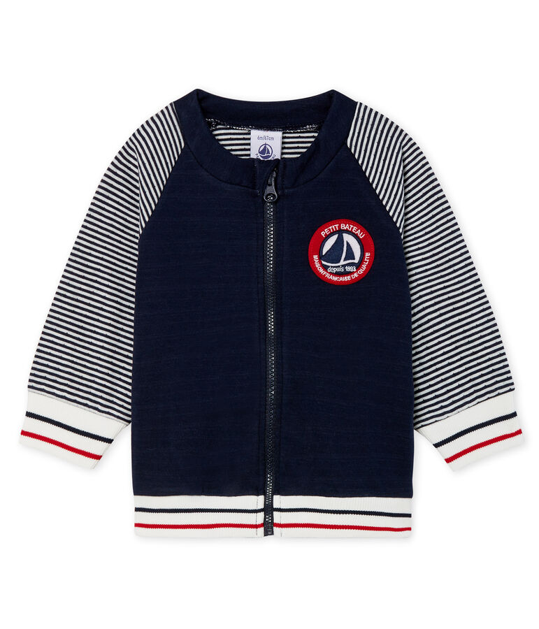 Cardigan zipp&eacute; b&eacute;b&eacute; gar&ccedil;on en tubique bleu SMOKING/blanc MARSHMALLOW CN
