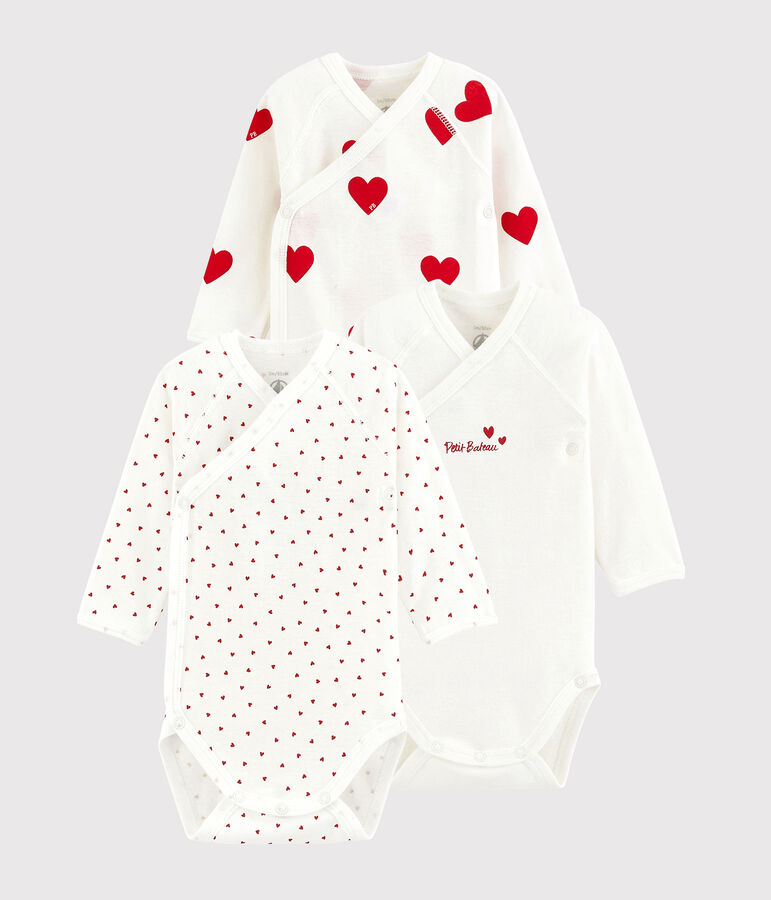 Lot de 3 bodies crois&eacute;s c&oelig;ur rouge manches longues b&eacute;b&eacute; en coton biologique variante 1