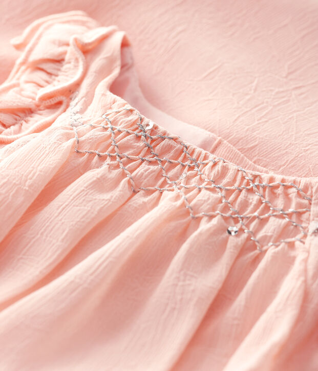 Robe manches courtes en cr&ecirc;pe b&eacute;b&eacute; fille rose