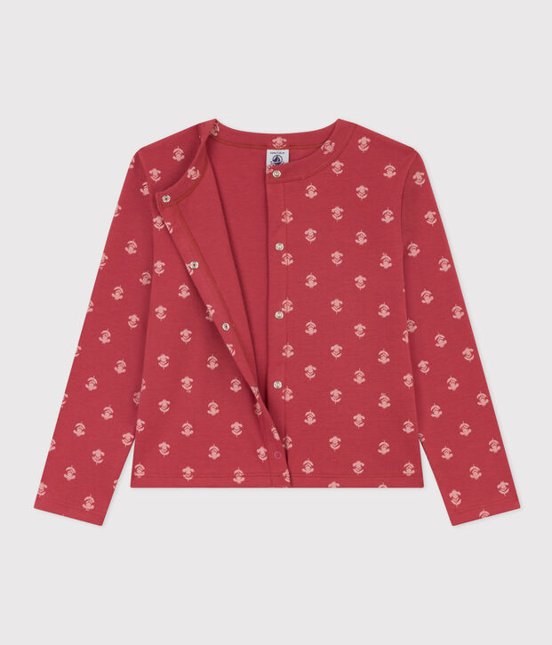 Cardigan imprim&eacute; en coton enfant fille rose/&eacute;cru