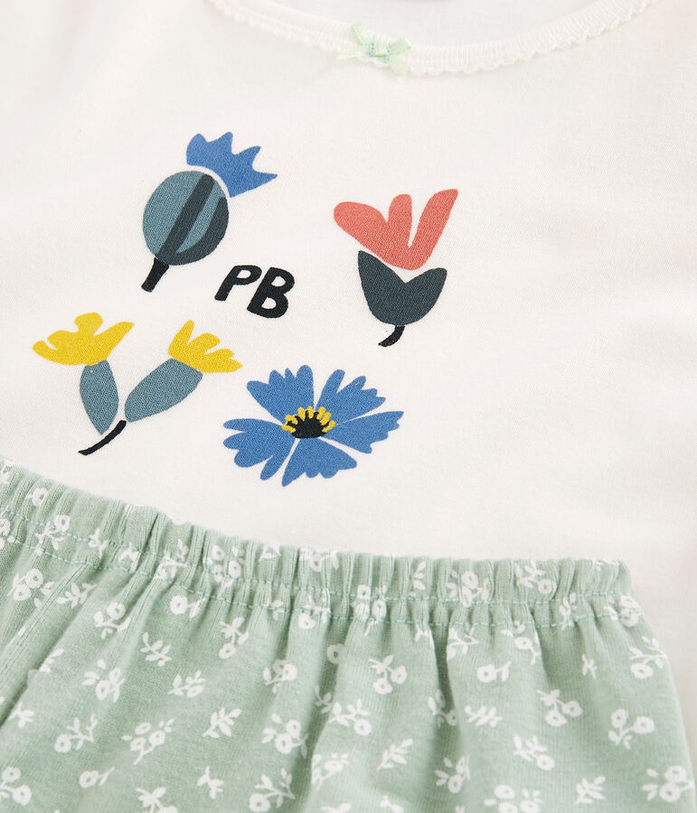 Pyjacourt fleurs petite fille en coton blanc/vert