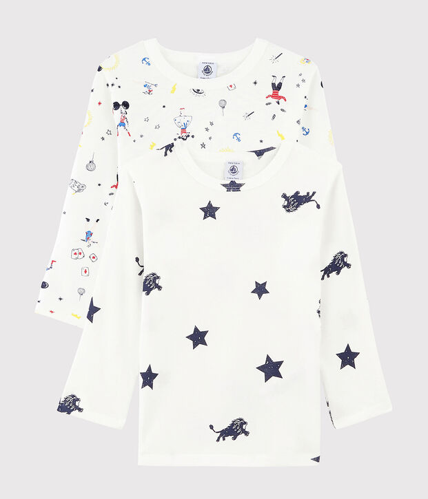 Lot de 2 tee-shirts manches longues imprim&eacute; festif petit gar&ccedil;on multicouleur