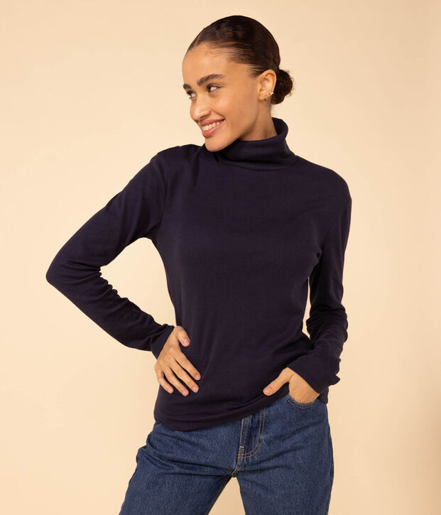 Tee-shirt col roul&eacute; LE DROIT en coton Femme bleu