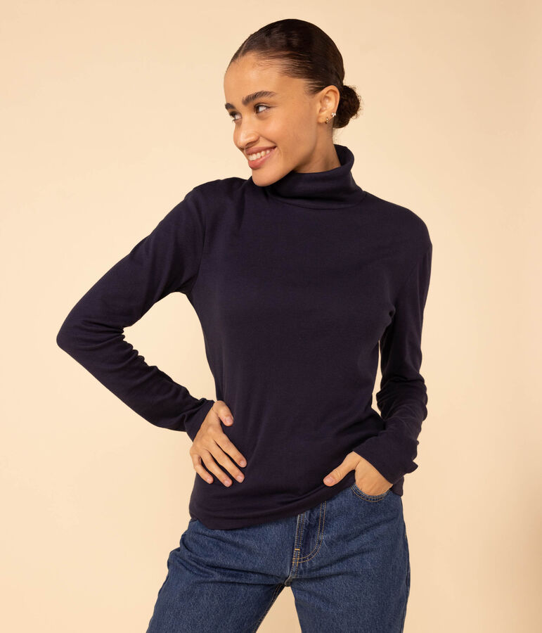 Tee-shirt col roul&eacute; LE DROIT en coton Femme bleu INCOGNITO