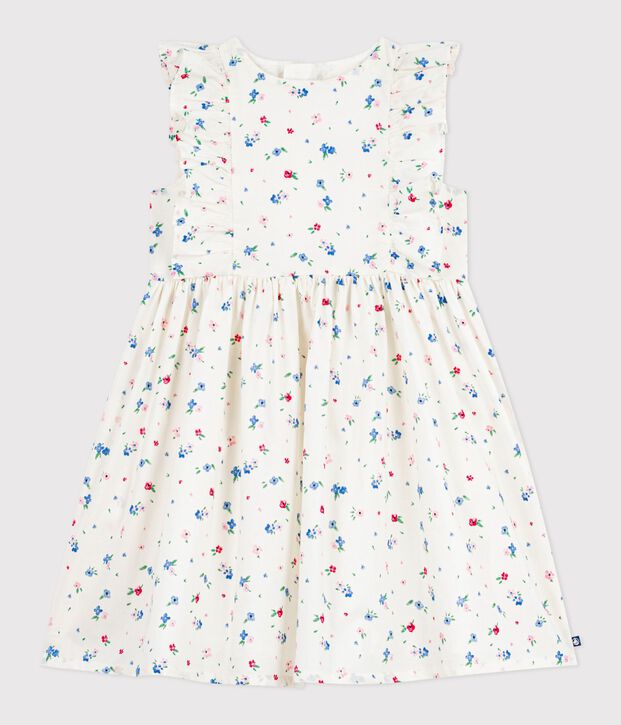 Robe sans manches enfant en coton imprim&eacute;e fleurs blanc/multicouleur