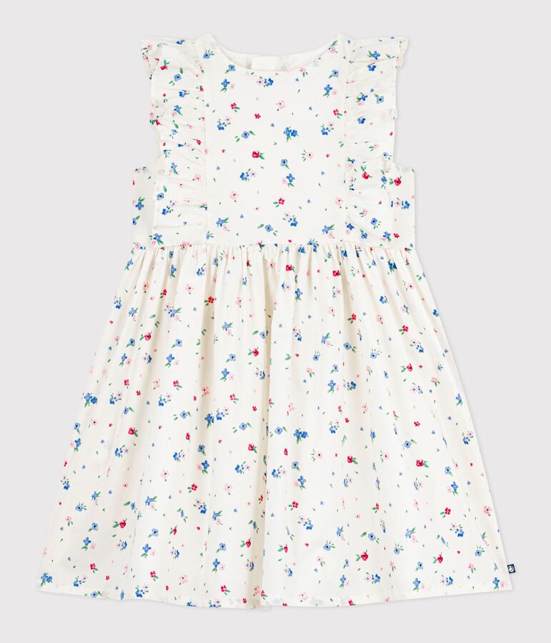 Robe sans manches enfant en coton imprim&eacute;e fleurs blanc MARSHMALLOW/blanc MULTICO