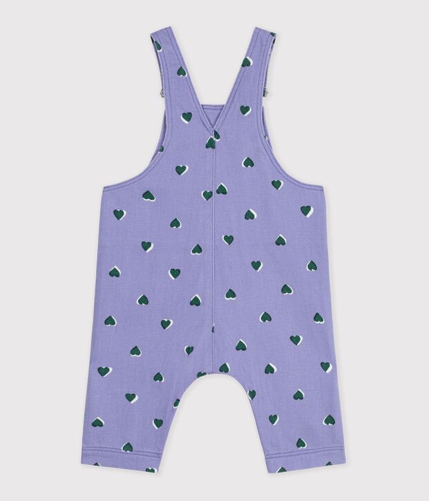 Salopette b&eacute;b&eacute; en serge jambes longues imprim&eacute;e c&oelig;urs violet/multicouleur